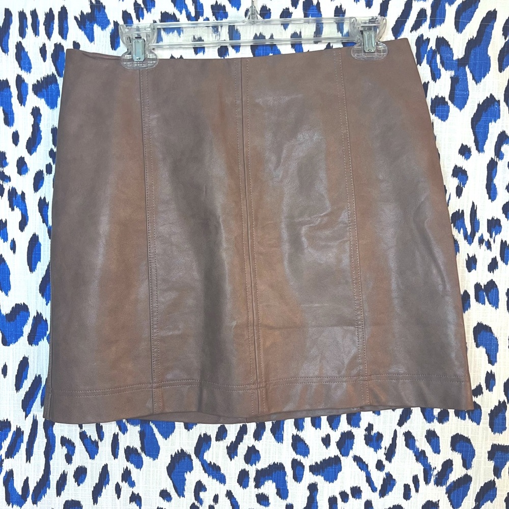 FAUX LEATHER MINI SKIRT, SHE+SKY, , TAUPE, L, NWT